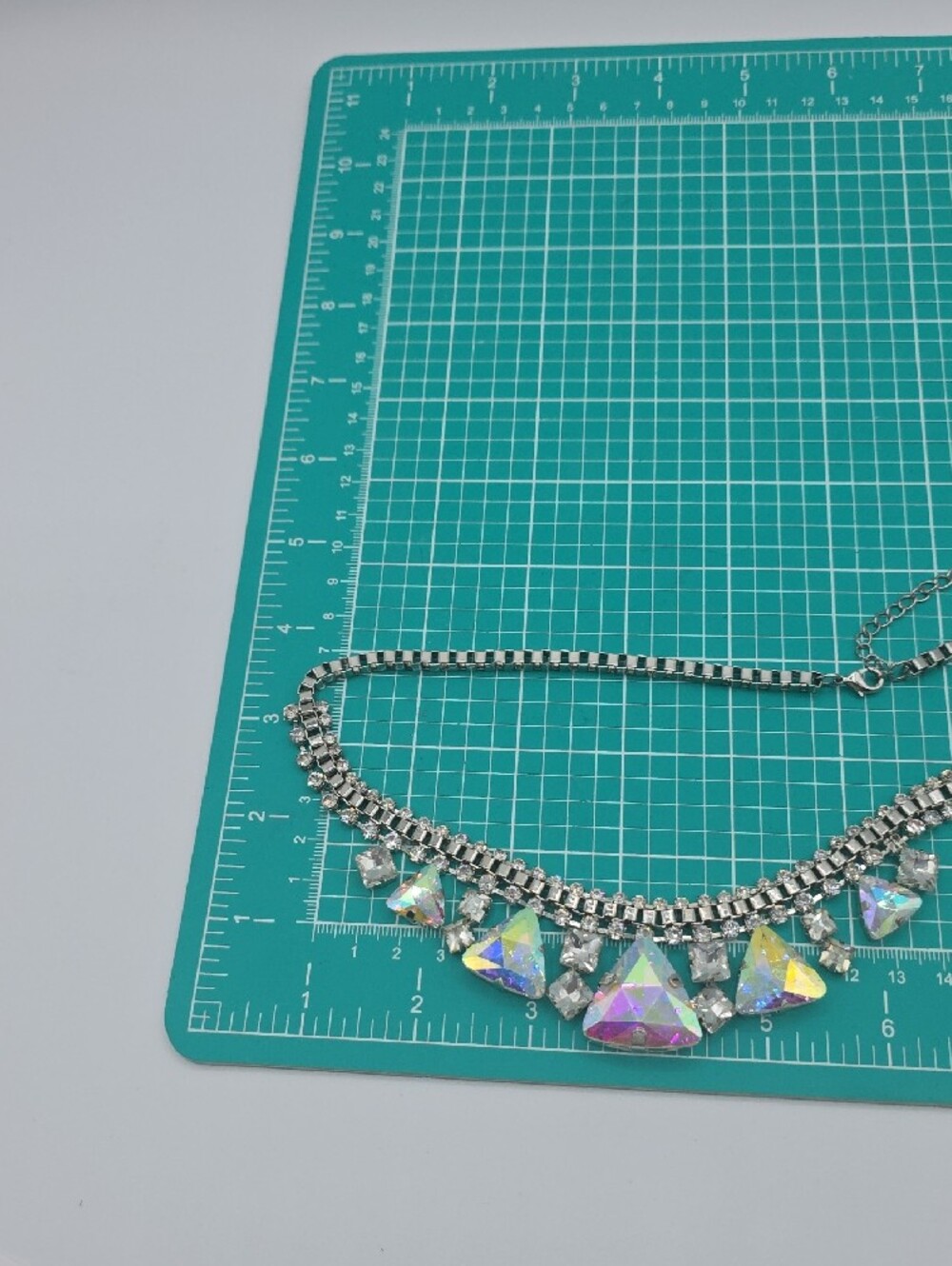 PRISM Silver-tone Necklace with Aurora Triangular Crystals - Vintage - Picture 14 of 15